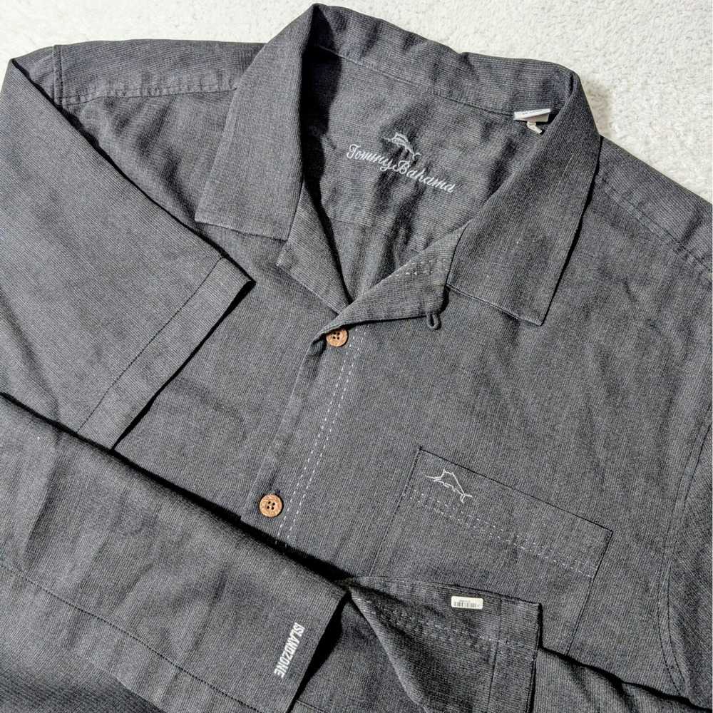 Tommy Bahama IslandZone Shirt Mens XL Gray Silk Blend Short Sleeve Camp T321151